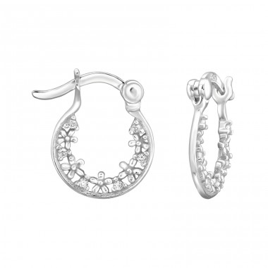 Kruhy s kvetinovým vzorom a zirkónmi - Šperkové Striebro 925 Kruhy Náušnice A4S50282