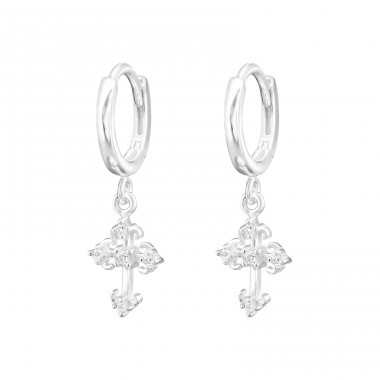 Cross with cubic zirconia - 925 Sterling Silver Huggies A4S48452