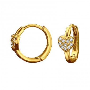 Golden Heart with Zirconia - 925 Sterling Silver Huggies A4S49923