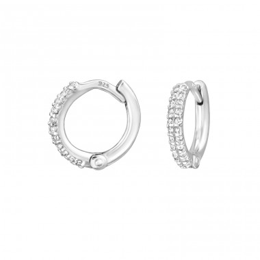 10 mm Decorated with Zircons - 925 Sterling Silver Huggies A4S50218