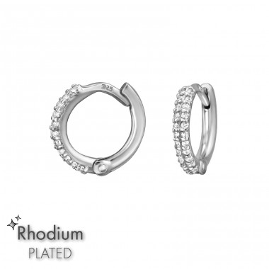 10 mm Creolen mit Zirkonia, rhodiniert - 925Er Silber Huggies A4S50220