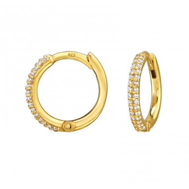 12 mm Golden Huggies with Zirconia - 925 Sterling Silver Huggies A4S50222