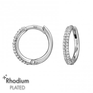 12 mm Rhodium Huggies with Zirconia - 925 Sterling Silver Huggies A4S50223