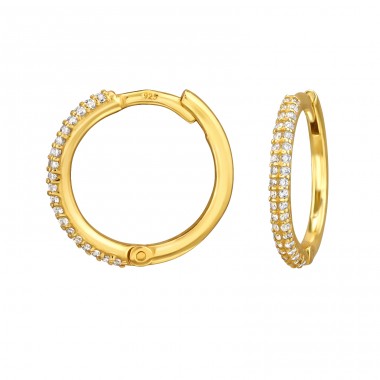 14 mm Krúžky pozlátené so zirkónmi - Šperkové Striebro 925 Huggies A4S50225
