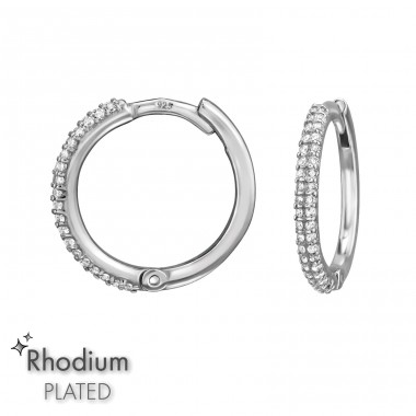 14 mm Krúžky so zirkónmi ródiované - Šperkové Striebro 925 Huggies A4S50226