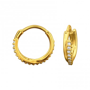 Pozłacane Przeplatane Huggie z Cyrkonią - Srebro Próby 925 Huggies A4S50725