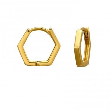 12 mm Hexagon Gold Plated - 925 Sterling Silver Huggies A4S51207