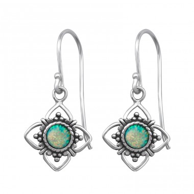 Synthetische Opalblüte - 925er Silber Ohrringe mit Halbedelsteinen & Opal A4S23629
