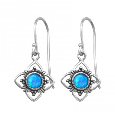 Flower Opal - 925 Sterling Silver Earrings with semi-precious stones & Opal A4S23629