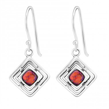 Square Opal - 925 Sterling Silver Earrings with semi-precious stones & Opal A4S23635