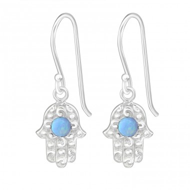 Hamsa - Striebro 925 Náušnice s Polodrahokamom & Opal A4S26633