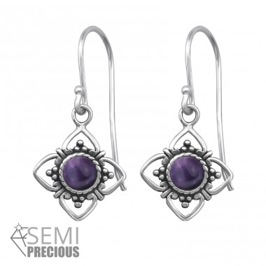 Amethyst vintage - Schmuck Silber 925 Ohrringe mit Halbedelstein & Opal A4S30294