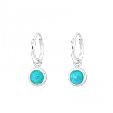 Hanging Synthetic Opal - 925 Sterling Silver Earrings with semi-precious stones & Opal A4S43114