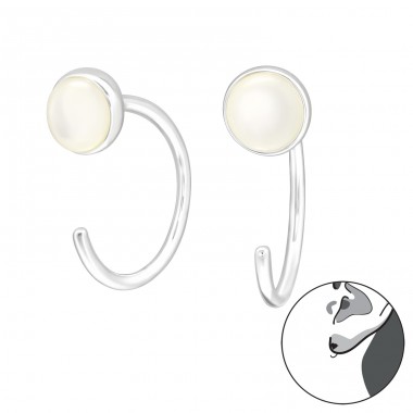 Round shell - 925 Sterling Silver Earrings With Semi-Precious Stones & Opal A4S44675