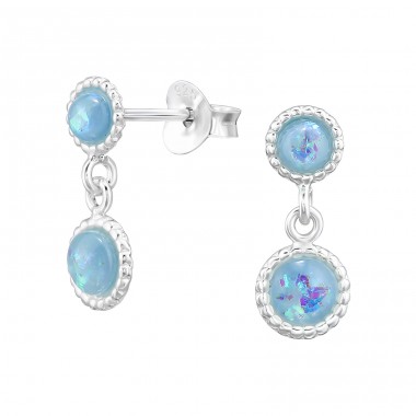 Rotund cu opal sintetic - Argint 925 Cercei Cu Semi Pretios & Opal A4S46893