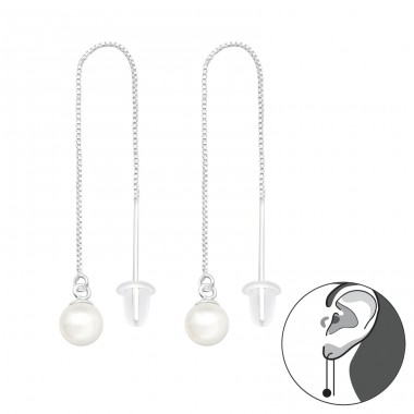 Pearl hanging with long chain - 925 Sterling Silver Earrings With Pearls A4S43121