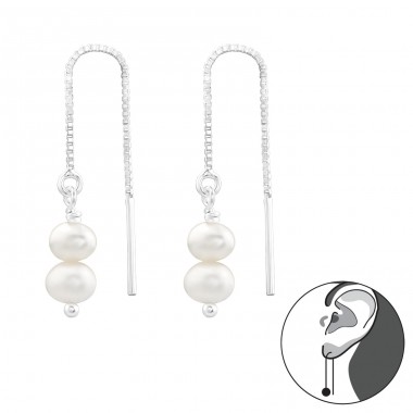 Two Freshwater Pearl staked - 925 Sterling Silver Earrings With Pearls A4S43399