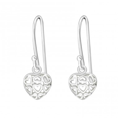 Silbernes filigranes Herz - 925er Silber Glatte Ohrringe A4S1779