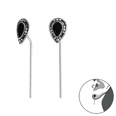 Blue Teardrop - 925 Sterling Silver Plain Earrings A4S30423