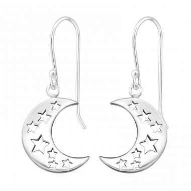 Moon - 925 Sterling Silver Plain Earrings A4S33766