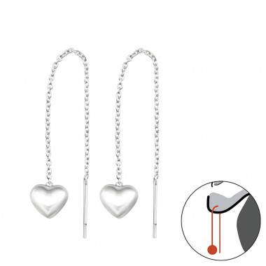 Thread Through Heart - 925 Sterling Silver Plain Earrings A4S34866