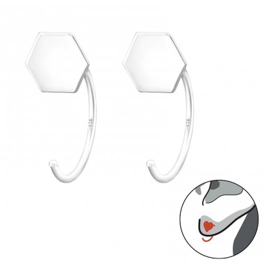 Flat Hexagon - 925 Sterling Silver Plain Earrings A4S43476