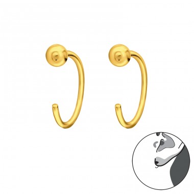 Golden Ball ear-thru - 925 Sterling Silver Plain Earrings A4S44168