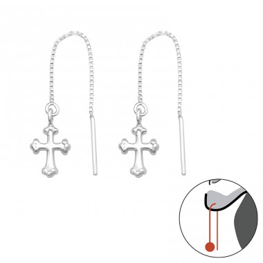Kreuz an einer Kette aufgehängt - Ohrringe aus 925er Sterlingsilber ohne Steine A4S44260