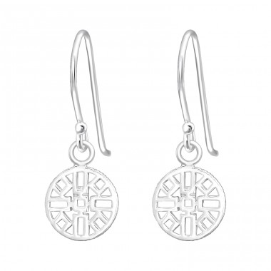 Geometric Patterned Disc - 925 Sterling Silver Plain Earrings A4S44325