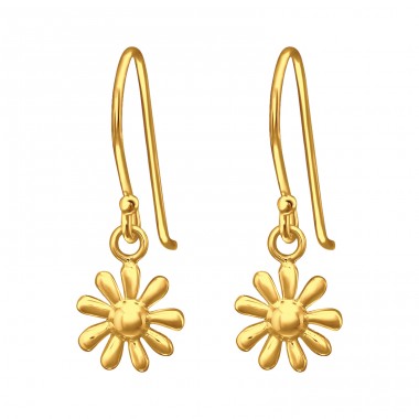 Silver Gold plated Flower - 925 Sterling Silver Plain Earrings A4S44330