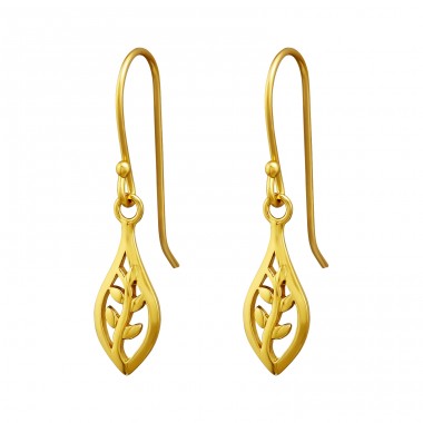 Golden leaf - 925 Sterling Silver Plain Earrings A4S44334