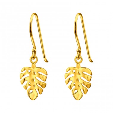 Golden leaf - 925 Sterling Silver Plain Earrings A4S44336
