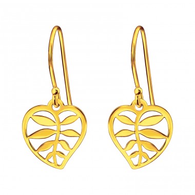 Golden Laser Cut Leaf - 925 Sterling Silver Plain Earrings A4S44958