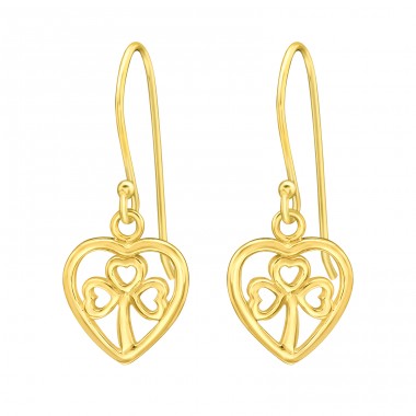 Golden Heart Clover - 925 Sterling Silver Plain Earrings A4S45242
