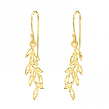 Golden hanging leaf - 925 Sterling Silver Plain Earrings A4S45865