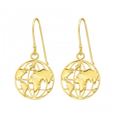 Golden World Map - 925 Sterling Silver Plain Earrings A4S46157