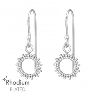 Rhodium Plated Sun - 925 Sterling Silver Plain Earrings A4S47454
