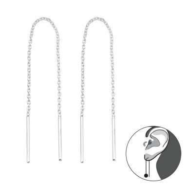 Thread Through Earrings - 925 Sterling Silver Plain Earrings A4S47505