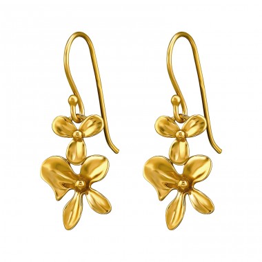 Golden Flower - 925 Sterling Silver Plain Earrings A4S48542