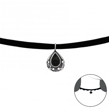 Slza - Zamat + Šperkové Striebro 925 Chokers A4S37128