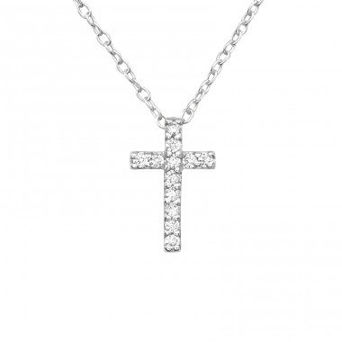 Crystal Cross - 925 Sterling Silver Necklace with stones A4S19473