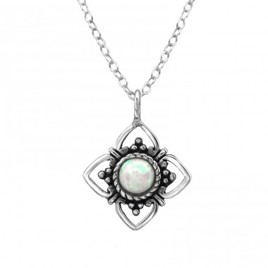 Flower Opal - 925 Sterling Silver Necklace with stones A4S23628