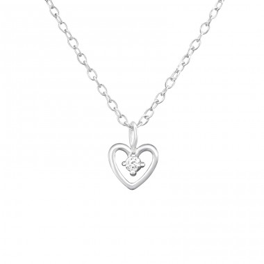 Heart with Zirconia - 925 Sterling Silver Necklace With Stones A4S27243