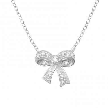 Bow - 925 Sterling Silver Necklace with stones A4S31115