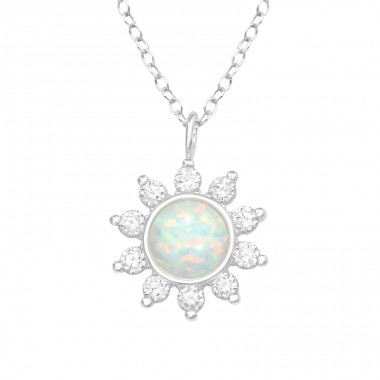 Flower - 925 Sterling Silver Necklace with stones A4S40209