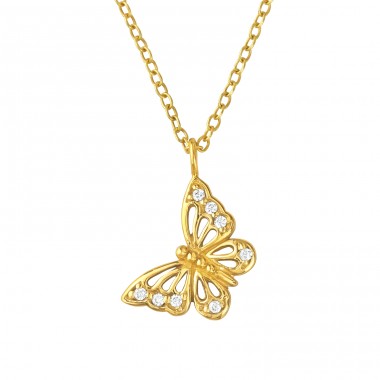 Butterfly - 925 Sterling Silver Necklace with stones A4S40232