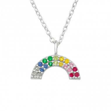 Rainbow multicolor zirconia - 925 Sterling Silver Necklaces With Silver Chains A4S40893