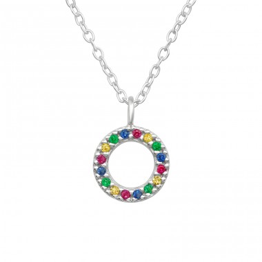 Multicolor zirconia in circle - 925 Sterling Silver Necklace With Stones A4S40896