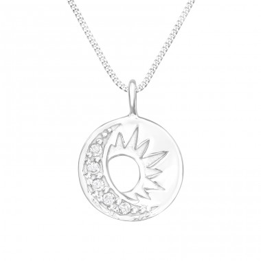 Moon And Sun - 925 Sterling Silver Necklace with stones A4S41252
