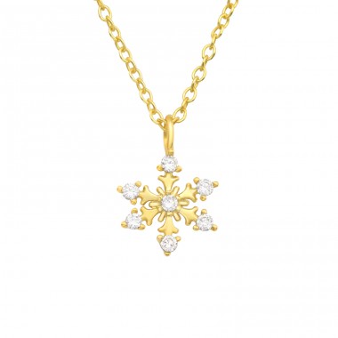 Golden Snowflake - 925 Sterling Silver Necklace With Stones A4S42094